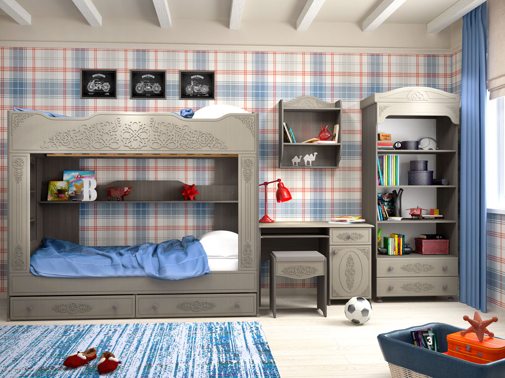 Ассоль анонс грей- мебель в детскую с двухярусной кроватью